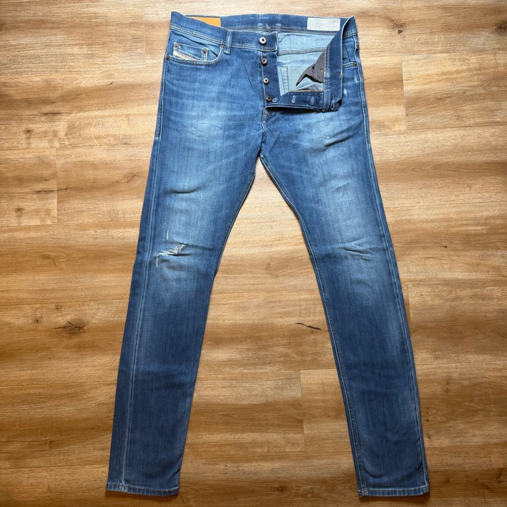 Diesel Tepphar Jeans Mens 33x34 Blue Slim Carrot Stretch Denim 0860L‎ Button Fly